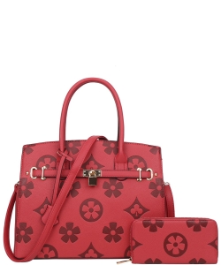 2 In1 Print Handle Satchel Bag with Wallet Set YB-6794-W RED